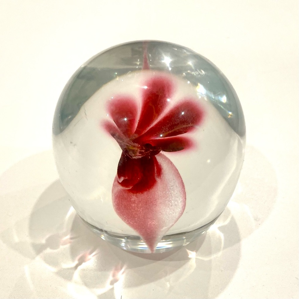 Vintage Hyttan Ruby and Clear Glass Crystal Turnip Paperweight